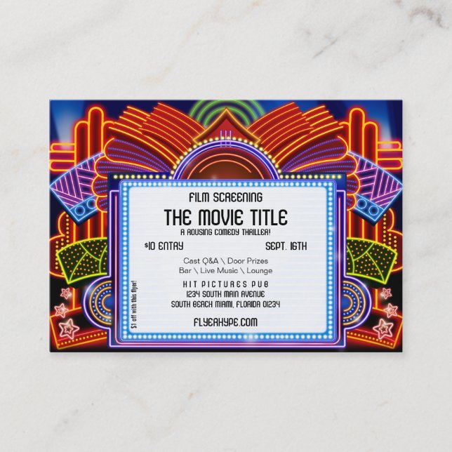 Flyer Hype Movie Marquee Cinema Film Screening Business Card (Front)