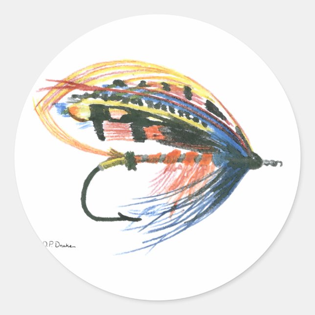 FlyFishing Lure Art Salmon Fly Lure Classic Round Sticker (Front)