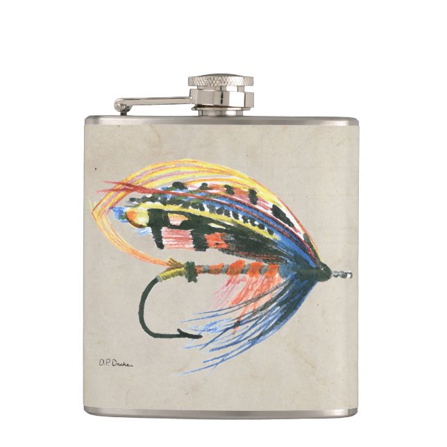 FlyFishing Lure Art Salmon Fly Lure Hip Flask (Front)