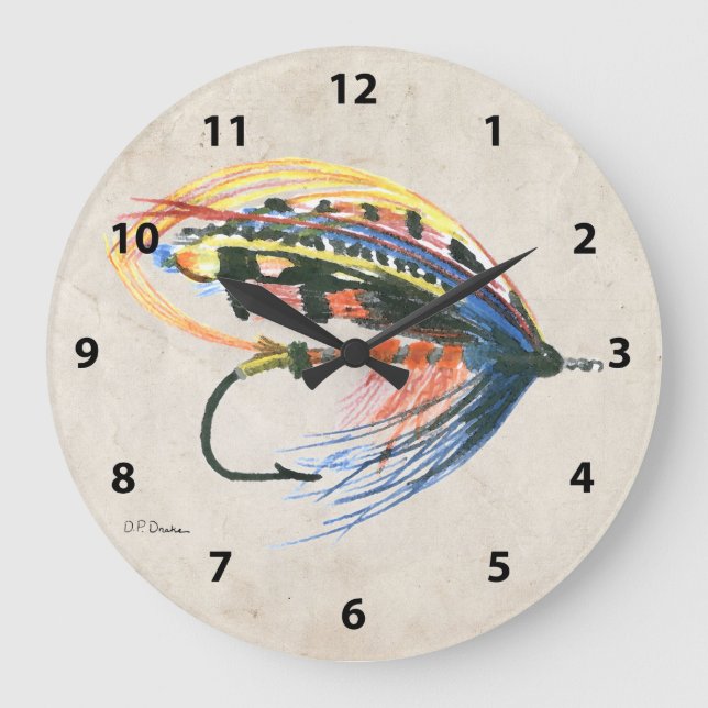 FlyFishing Lure Art Salmon Fly Lure Large Clock (Front)