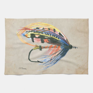 FlyFishing Lure Art Salmon Fly Lure Tea Towel