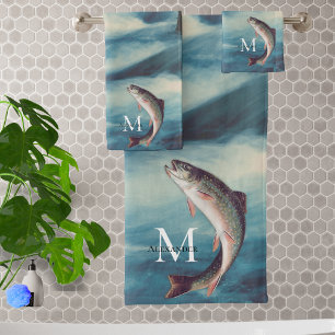 Flyfishing Trout Fisherman  Blue River  Monogram Bath Towel Set