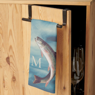 Flyfishing Trout Fisherman  Blue River  Monogram  Tea Towel