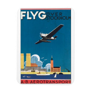 FlyG Over Stockholm Vintage Travel Poster Magnet