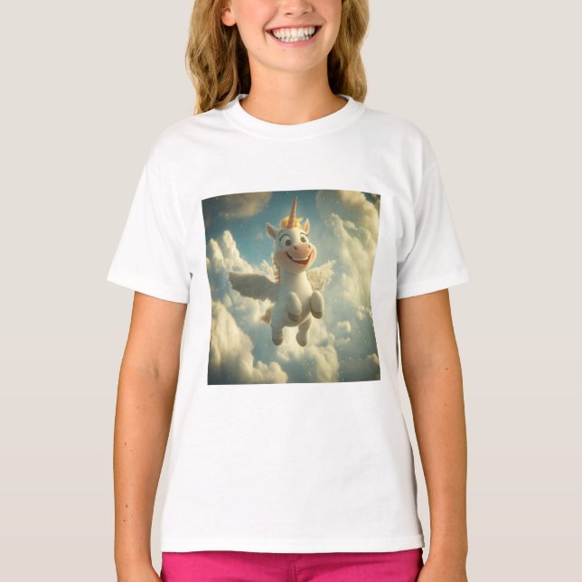 Flying 3D Unicorn in the sky T-Shirt (Front)