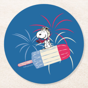 Flying Ace Snoopy on Ice Pop Round Paper Coaster