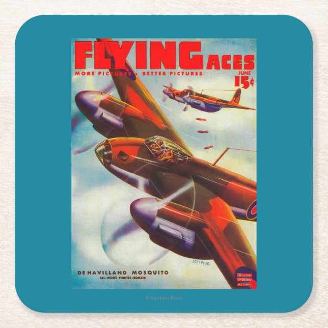 Flying Aces Magazine Cover 5 Square Paper Coaster (Front)