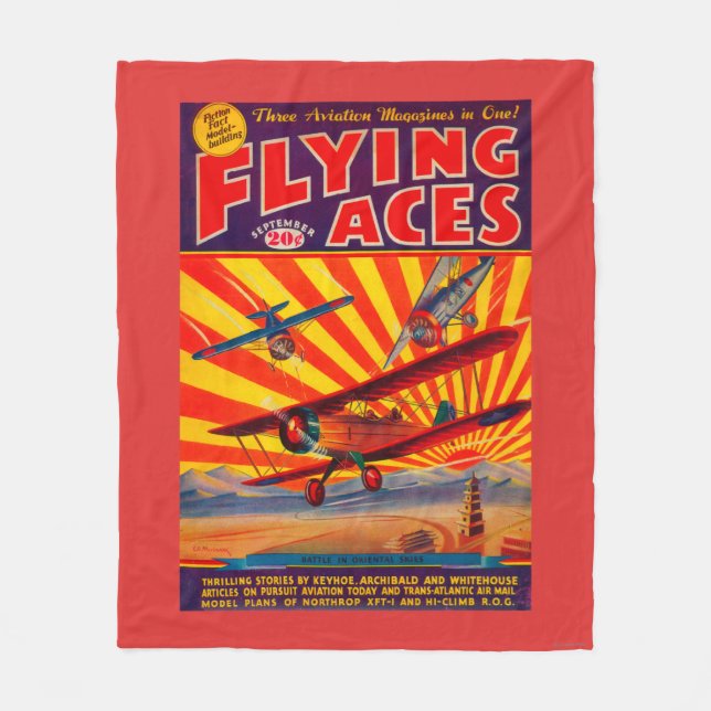 Flying Aces Magazine Cover Fleece Blanket (Front)