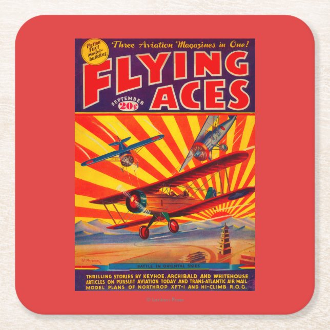 Flying Aces Magazine Cover Square Paper Coaster (Front)