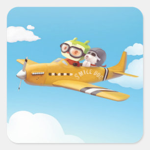 Flying Adventure with Dog Square Sticker