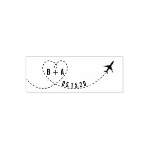 Flying Aeroplane Initials Wedding Date Personalise Self-inking Stamp
