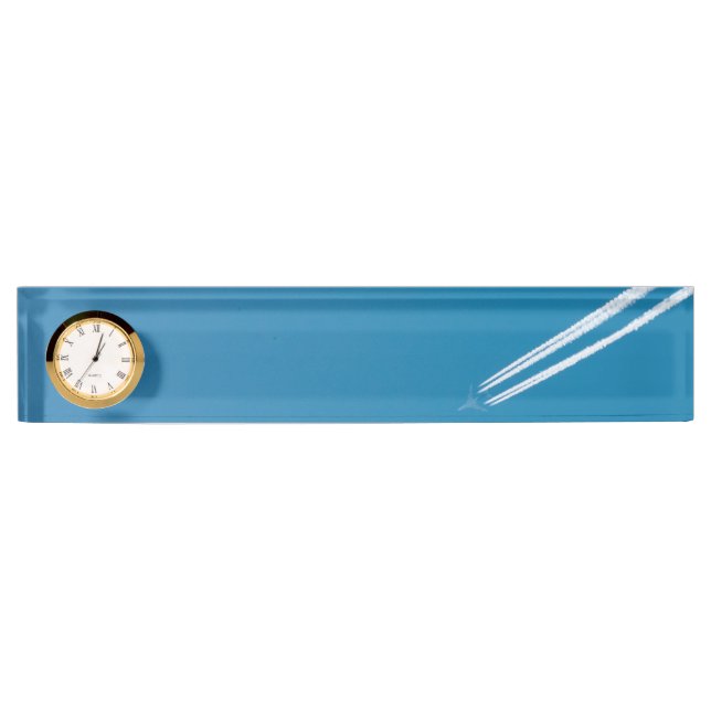 Flying aeroplane on a blue sky background nameplate (Front)