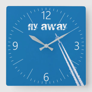 Flying aeroplane square wall clock