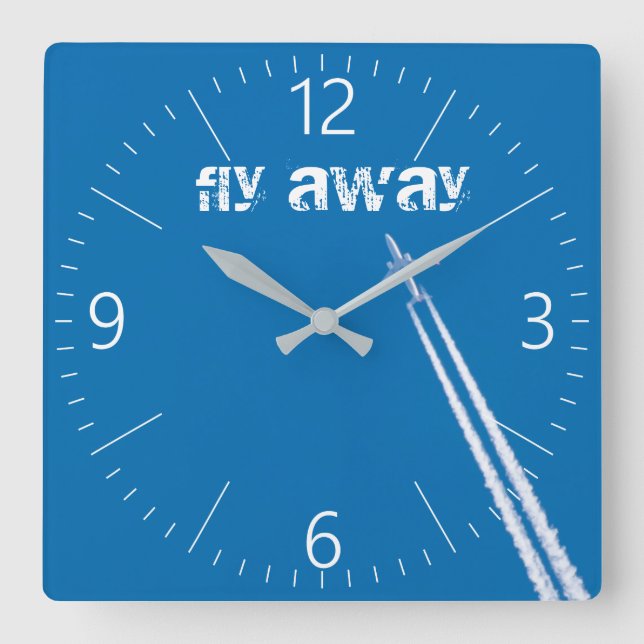 Flying aeroplane square wall clock (Front)