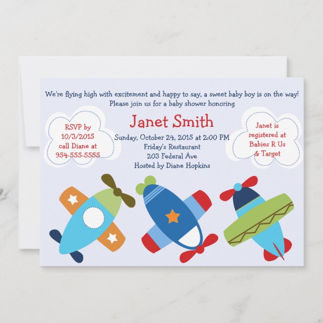 Flying Aeroplanes Baby Shower Invitation (Front)