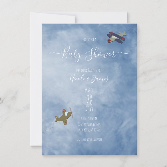 Flying Aeroplanes in the Sky Baby Shower  Invitation (Front)