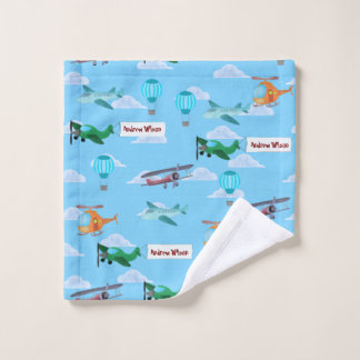 Flying Aircrafts on Blue Sky and White Clouds Boy Wash Cloth