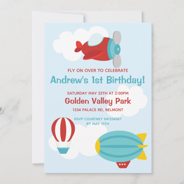 Flying Airplane Party Invitation (Front)