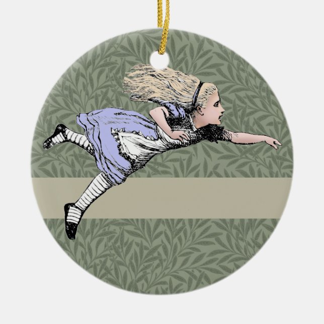 Flying Alice in Wonderland Looking Glass Ceramic Tree Decoration (Front)