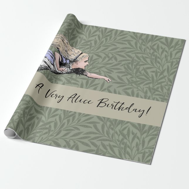 Flying Alice in Wonderland Looking Glass Wrapping Paper (Unrolled)