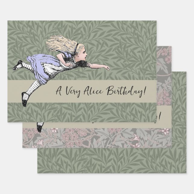 Flying Alice in Wonderland Looking Glass Wrapping Paper Sheet (Set)