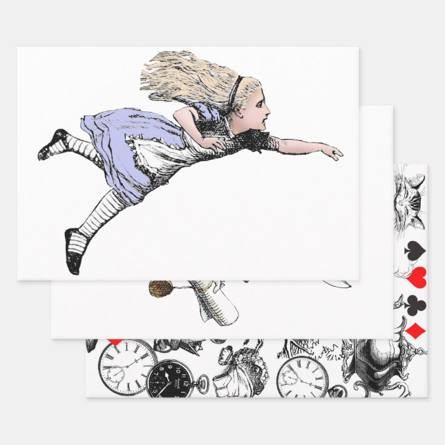 Flying Alice in Wonderland Looking Glass Wrapping Paper Sheet (Set)