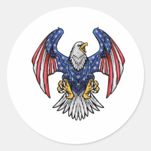 Flying American Bald Eagle with Flag Wings ـ Classic Round Sticker