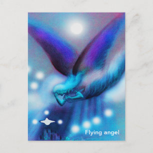 Flying angel at night art postcard