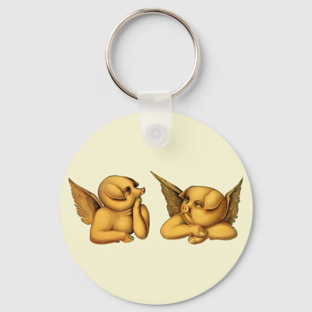 Flying Angel Pigs with wings Fantasy Animals Art Key Ring (Front)