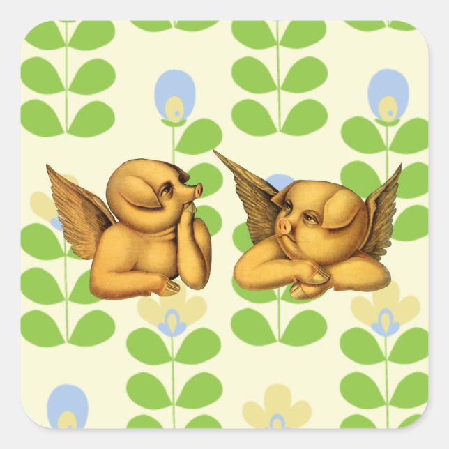 Flying Angel Pigs with wings Fantasy Animals Art  Square Sticker (Front)