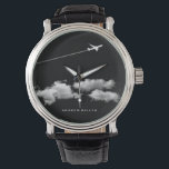 Flying Away/Jet Aeroplane/Personalised Pilot Watch<br><div class="desc">Ain't it a super cool n just right image for a pilot, seasoned traveller or jet plane lover?! To change the text, use the personalise option. For more extensive text changes such as changes to the font, font colour, or text layout, choose the customise option. Original Design | Copyright 2016-Present...</div>