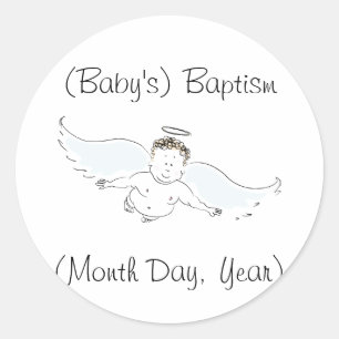 Flying Baby Angel Baptism Invitation Classic Round Sticker