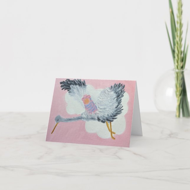 Flying Baby Girl and Stork notecard (Front)