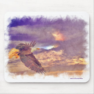 Flying Bald Eagle & Crepuscular Sky Wildlife Art Mouse Mat
