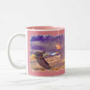 Flying Bald Eagle & Crepuscular Sky Wildlife Art Two-Tone Coffee Mug