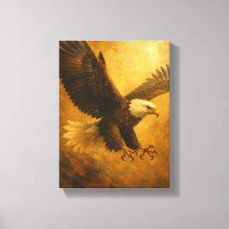 Flying Bald Eagle Painting with Fierce Canvas Print