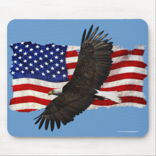 Flying Bald Eagle & U.S. Flag Patriotic Mousemat
