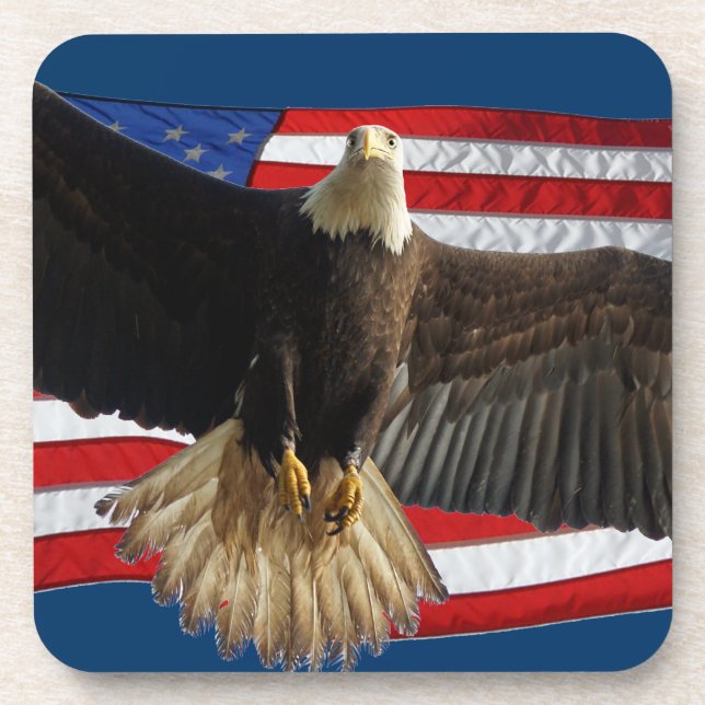 Flying Bald Eagle USA Patriotic Gift Coaster (Front)