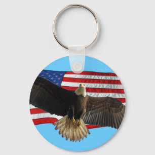 Flying Bald Eagle USA Patriotic Gift Key Ring