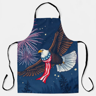 Flying Bald Eagle with USA Flag Scarf & Fireworks  Apron