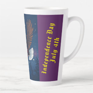 Flying Bald Eagle with USA Flag Scarf & Fireworks Latte Mug