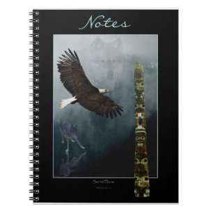 Flying Bald Eagle, Wolves & Totem-Pole Notebook
