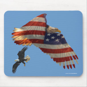 Flying Bald Eagles & U.S. Flag Patriotic Mousemat