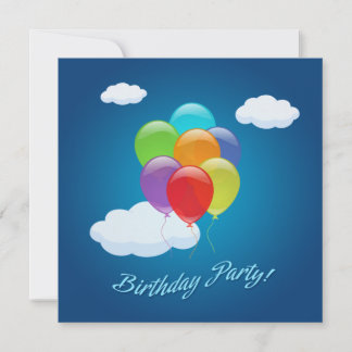 Flying Balloons Kids Birthday Party Invitation