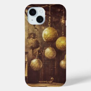 Flying balls, in an steampunk laboratory iPhone 15 case