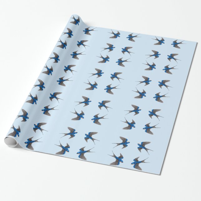Flying Barn Swallow Bird Pattern Wrapping Paper (Unrolled)