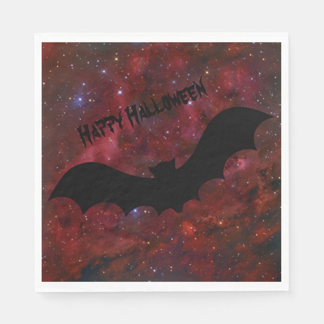 Flying Bat Bloody Red Sky Halloween Napkins (Front)
