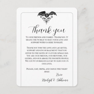 Flying Bat Gothic Wedding Thank You Reception Card