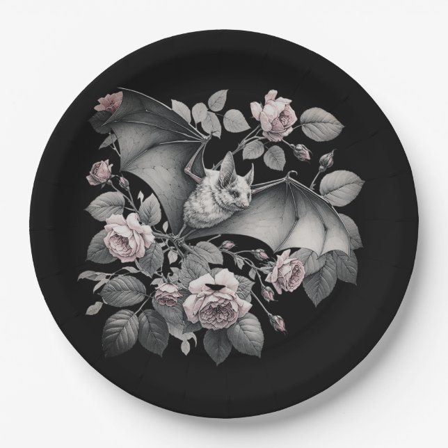Flying Bat Halloween Paper Plate (Front)