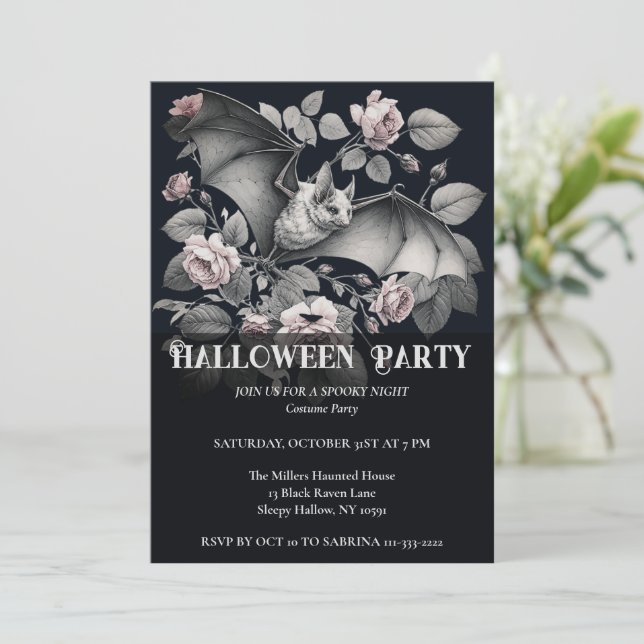 Flying Bat Halloween Party Invitation (Standing Front)